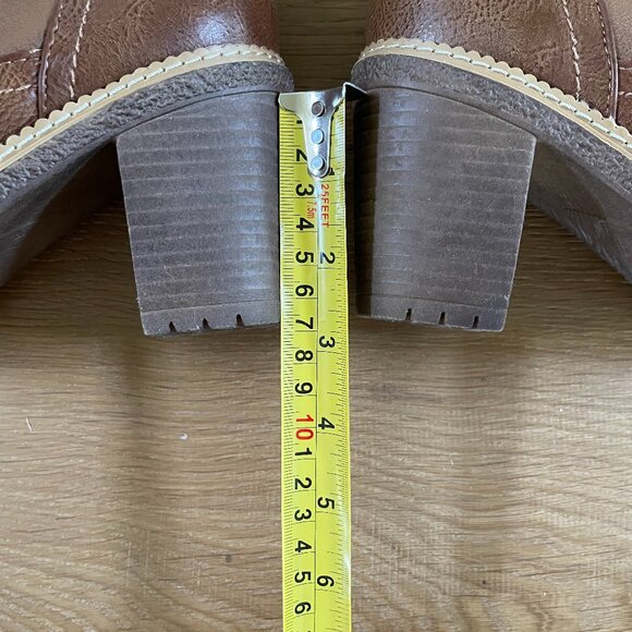 Women’s Size 8 Brown Heeled Bootstraps Brown Heeled Boots Faux Leather Faux Fur - Picture 7 of 10